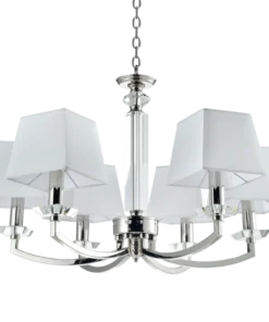 Dubai pendant lamp metal, nickel-plated frame, white square lampshades, crystal details, beautiful