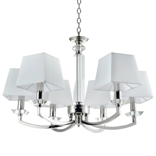 Dubai pendant lamp metal, nickel-plated frame, white square lampshades, crystal details, beautiful