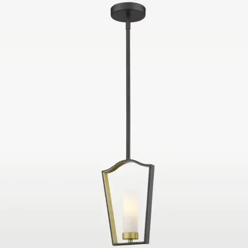 Dublin metal pendant lamp, black and gold, milky shade, single point, decorative