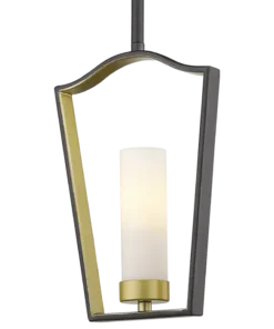 Dublin metal pendant lamp, black and gold, milky shade, single point, beautiful