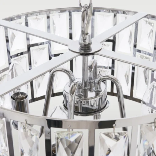 Kyiv round pendant lamp, silver, polished crystals in glamour style, exclusive