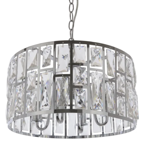 Kyiv round pendant lamp, silver, polished crystals in glamour style, beautiful