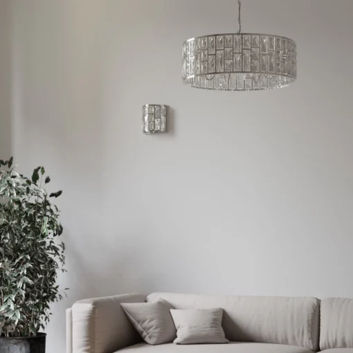 Kyiv pendant lamp silver round frame with crystals, exclusive, unique