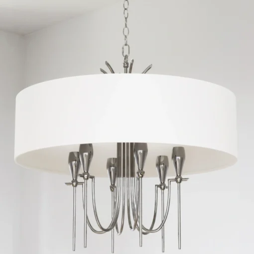 Las Vegas round pendant lamp with white lampshade, nickel finish, glamour style, decorative