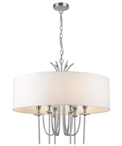 Las Vegas round pendant lamp with white lampshade, nickel finish, glamour style, exclusive