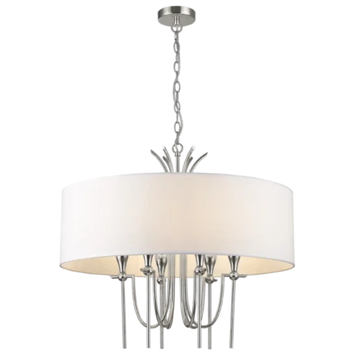 Las Vegas round pendant lamp with white lampshade, nickel finish, glamour style, exclusive