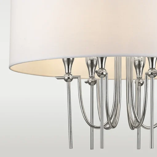Las Vegas round pendant lamp with white lampshade, nickel finish, glamour style, unique