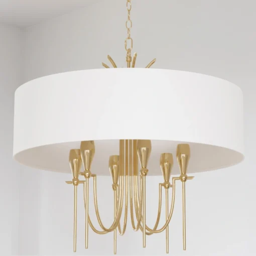 Las Vegas round pendant lamp with white lampshade, gold finish, glamour style, decorative
