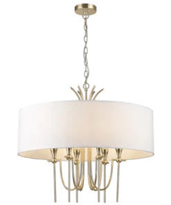 Las Vegas round pendant lamp with white lampshade, gold finish, glamour style, exclusive