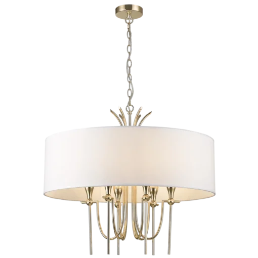 Las Vegas round pendant lamp with white lampshade, gold finish, glamour style, exclusive