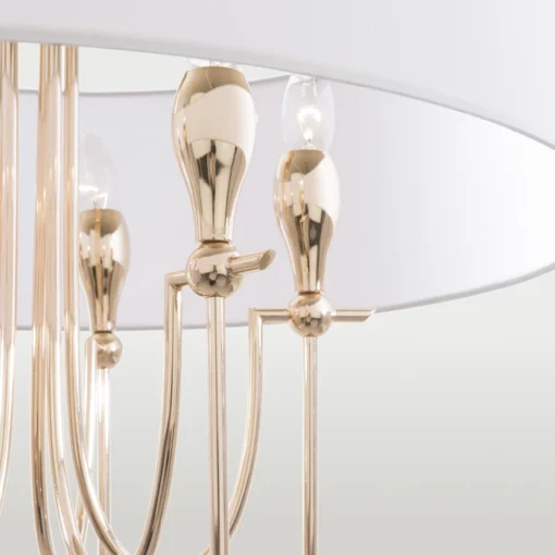 Las Vegas round pendant lamp with white lampshade, gold finish, glamour style, elegant