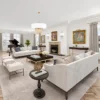 Las Vegas round pendant light with white lampshade, gold finish, glamour style, ceiling light