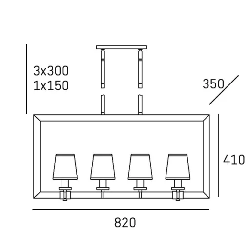 LONDON PENDING LAMP silver finish, white lampshades, New York style, large, dimensions