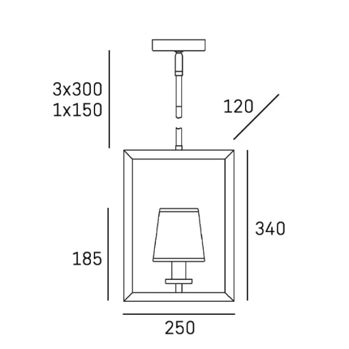 LONDON PENDING LAMP silver finish, black lampshade in New York style, single point, dimensions