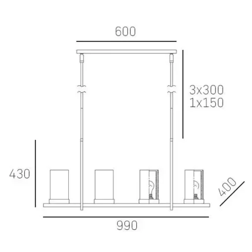 Miami pendant lamp rectangular, silver finish, exclusive, dimensions