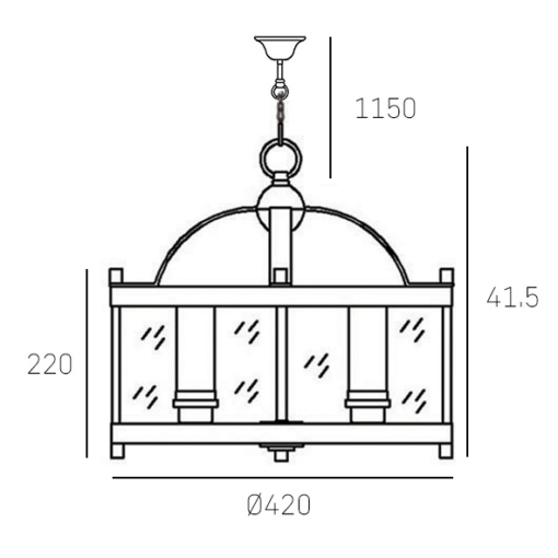 HANGING LAMP New York metal fixture, silver, elegant 42x42 cm, dimensions