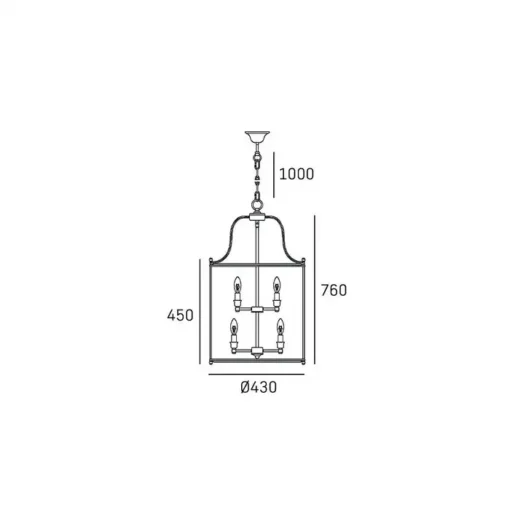 New York pendant lamp silver finish, decorative frame, classic look 43x76 cm dimensions