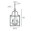 New York pendant lamp, gold, metal frame, classic style 27x48 cm dimensions