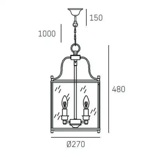 New York pendant lamp, gold, metal frame, classic style 27x48 cm dimensions