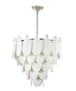 Palermo pendant lamp white ceramic leaves, nickel-plated frame, exclusive