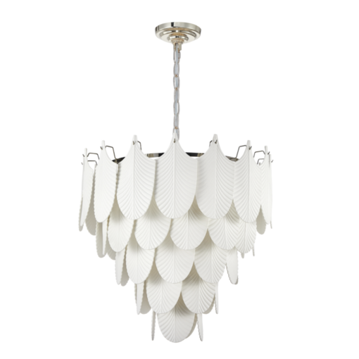 Palermo pendant lamp white ceramic leaves, nickel-plated frame, exclusive