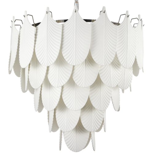 Palermo pendant lamp white ceramic leaves, nickel-plated frame, beautiful