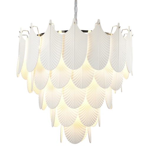 Palermo pendant lamp white ceramic leaves, nickel-plated frame, unique