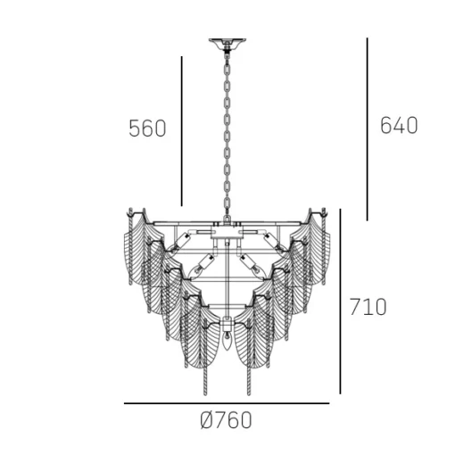 Palermo pendant lamp white ceramic leaves, nickel-plated frame, dimensions