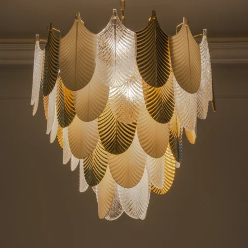 Palermo white and gold round pendant lamp, glamour style, decorative