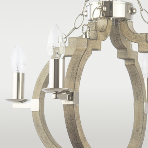 Portland pendant lamp wooden frame, nickel-plated finish, hampton style, exclusive