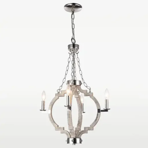 Portland pendant light wooden frame, nickel finish, hampton style, ceiling light