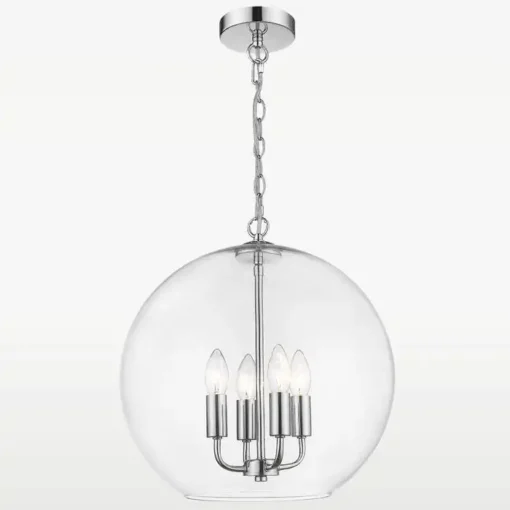 Prague round pendant lamp, glass, silver accents, classic style, exclusive