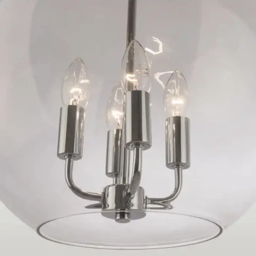 Prague pendant lamp round, glass, silver accents, classic style, unique
