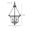 Prague glass pendant lamp, silver details, classic style, dimensions