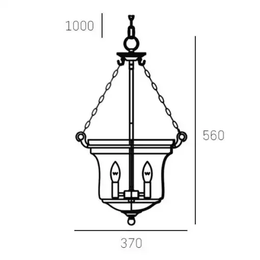 Prague glass pendant lamp, silver details, classic style, dimensions