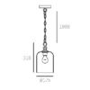 Prague glass pendant lamp, gold details, modern style, dimensions