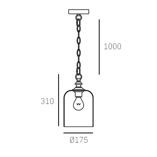 Prague glass pendant lamp, gold details, modern style, dimensions