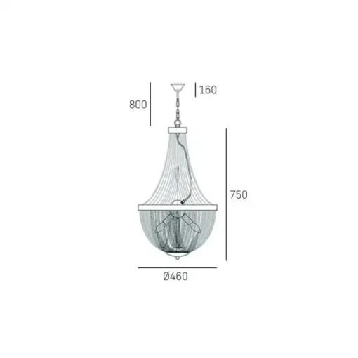 Roma pendant lamp black, chain lampshade, vintage style, dimensions