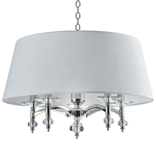 Verona round pendant lamp, crystal details, white lampshade, glamour style, beautiful