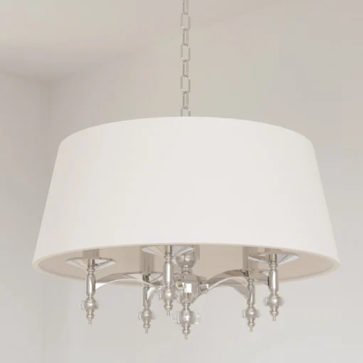 Verona round pendant lamp, crystal details, white lampshade, glamour style, unique