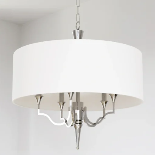 Washington round pendant lamp, nickel finish, white lampshade, classic style, decorative