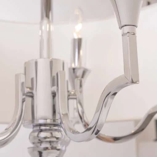 Washington round pendant light, nickel finish, white lampshade, classic style, ceiling light