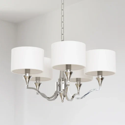 Washington pendant lamp in the shape of a Moroccan clover, nickel-plated, white lampshade, classic