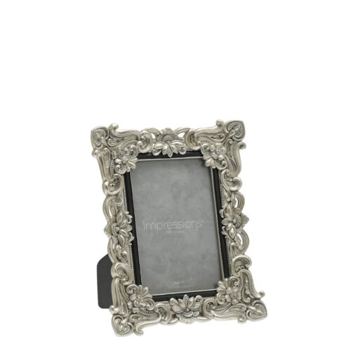 PHOTO FRAME silver decorative frame, flower motif with crystals, glamour