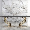 Dining table gold base, black marble conglomerate