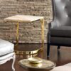 SIDE TABLE white top, gold base, square, glamour