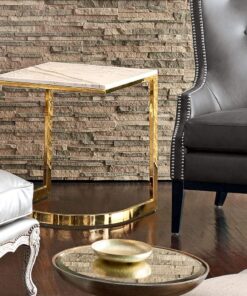 SIDE TABLE white top, gold base, square, glamour