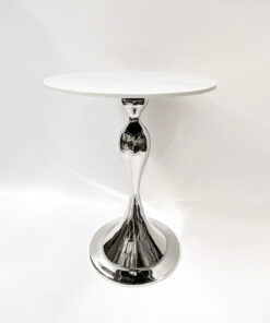 WELDING TABLE round, white marble conglomerate, silver base