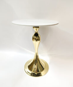 WELDING TABLE round, marble conglomerate, gold base, white top, exclusive