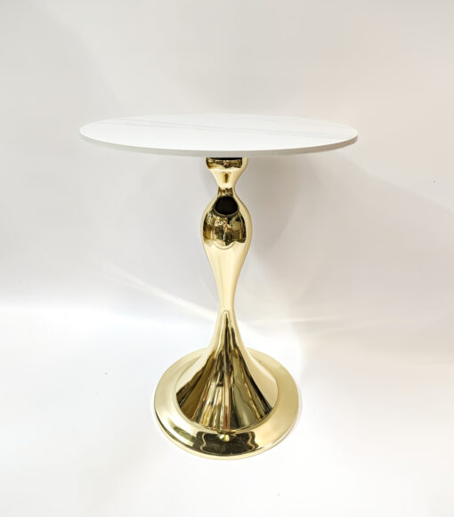 WELDING TABLE round, marble conglomerate, gold base, white top, exclusive